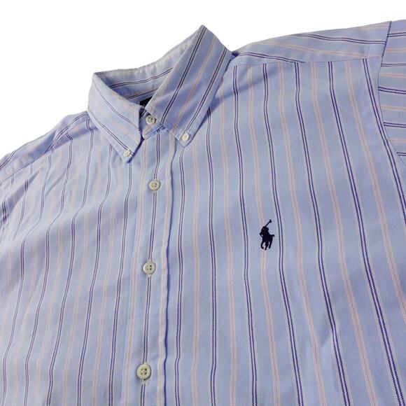 Ralph Lauren Classic Fit Mens Vintage Blue Striped Button Up Shirt 16 Large - Picture 1 of 6
